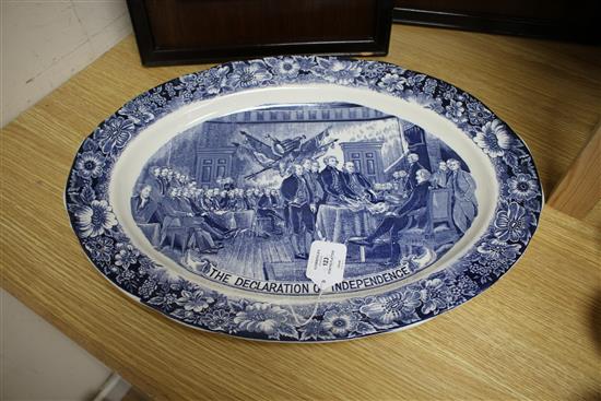 A Staffordshire blue and white transfer-printed oval platter The Declaration of Independence, 1776,